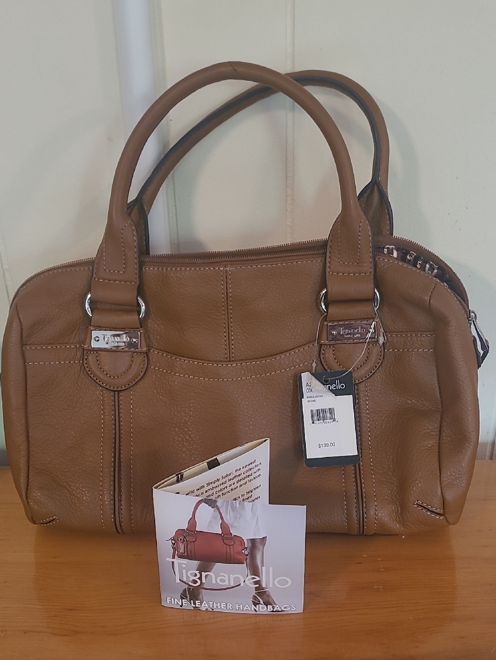Tignanello Cognac Leather Satchel Handbag
